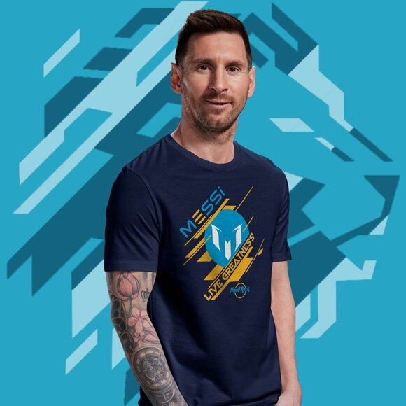 Hard Rock x Lionel Messi Live Greatness Graphic T Shirt Navy Size L - Picture 1 of 9